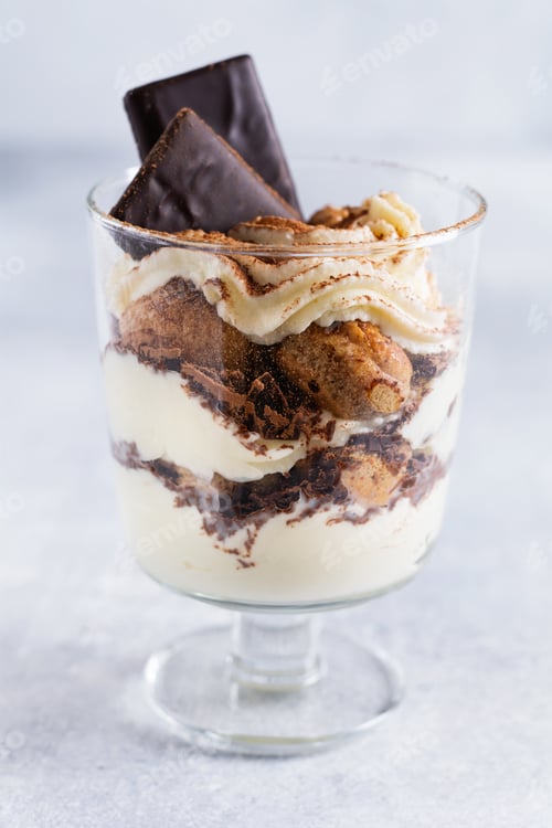 Preview: Homemade Italian dessert tiramisu with savoiardi and mascarpone