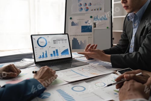 Preview: Business team collaboration discussing working analyzing with financial data and marketing growth