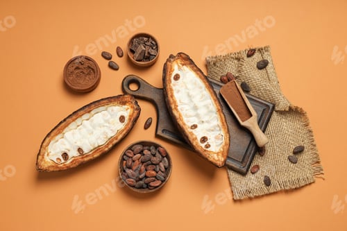 Preview: Concept of fresh and aromatic food - cacao beans