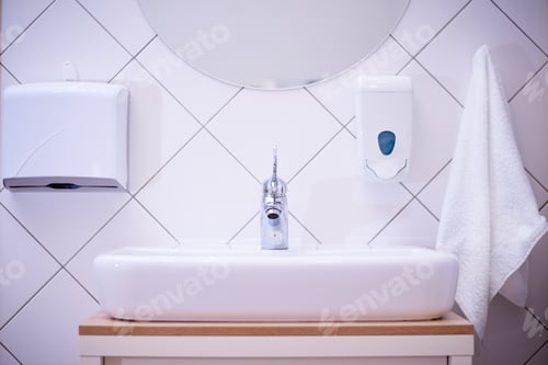 Visualização: Pia branca no banheiro