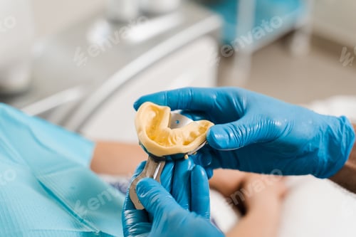 Preview: Dental cast examination before dental prostheses, crowns, and aligners