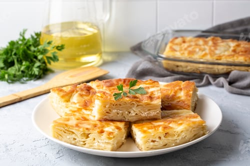 Preview: Delicious Turkish food; Tray pastry; (Turkish name; Su boregi)