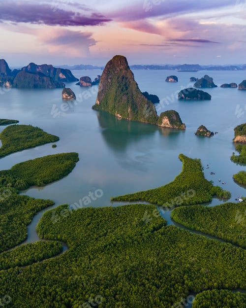 Preview: Sametnangshe, view of mountains in Phangnga Bay with mangrove forest in Andaman Sea
