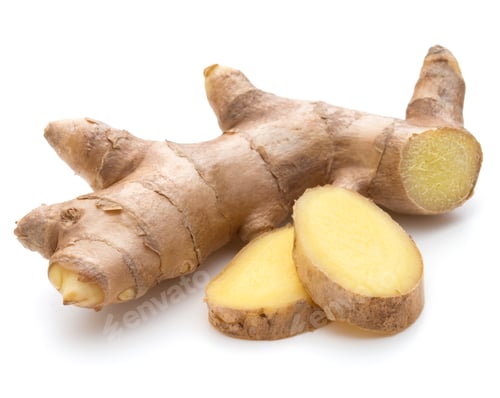Preview: Fresh ginger root or rhizome isolated on white background cutout