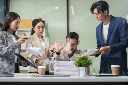 Preview: Asian business team is angry and blames the colleague for poor work,