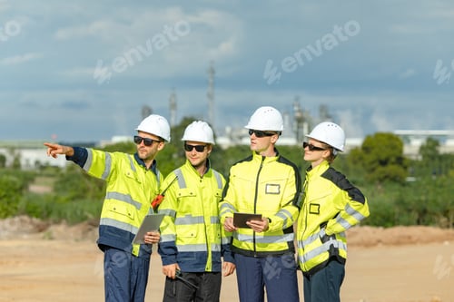 Preview: Engineer team project planning outdoor survey team, plant factory construction site group meeting