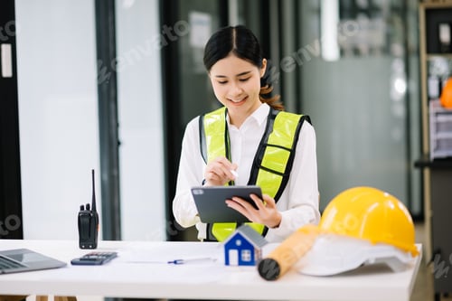Female Architect Using Tablet at Desk