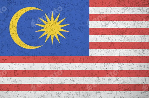 Preview: Malaysia flag depicted in bright paint colors on old relief plastering wall close up