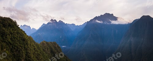 Preview: Andes Mountains at sunrise on walk to Machu Picchu on final day of Inca Trail, Cusco Region, Peru, S