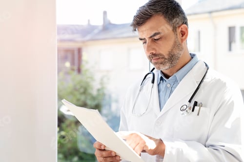 Preview: Focused Doctor Reviewing Records Near Bright Window