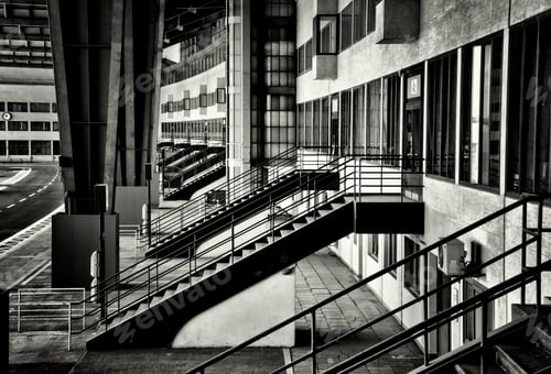 Preview: Black and white shot of the old and out of use airport building in Berlin
