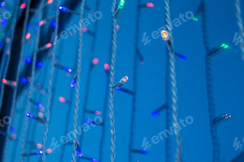 Preview: Festive decoration of office buildings, lights electric garland with lights