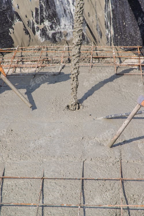 Preview: Pouring concrete monolith from a machine. Selective focus.