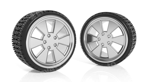 Preview: Car aluminum alloy rims with tires, isolated on white background