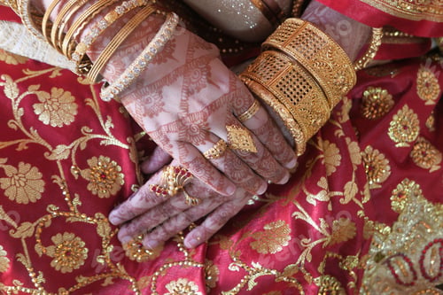 Preview: Hands adorned with intricate jewelry and beautiful Mehndi during a traditional Indian wedding