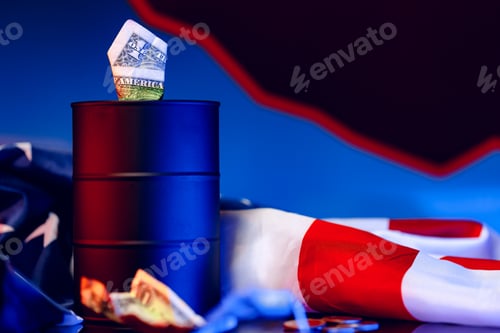 Preview: Oil industry crisis concept. Oil barrel with american dollar