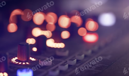 Preview: Close up, sound music mixer control panel on blurred background.