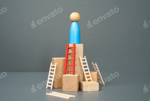 Preview: Man figure climbed to the top using the red ladder as a symbol of the correctly chosen method