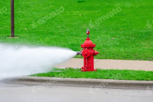 Preview: Red fire hydrant spraying water