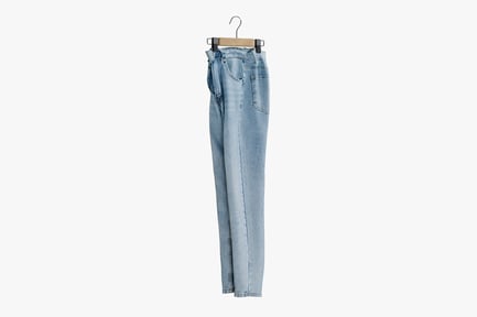 Preview: Womens Light Wash Denim Jeans with Tie Waist