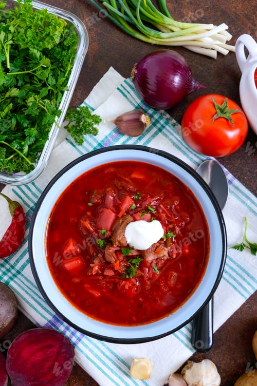 Preview: Borsch is a traditional Ukrainian dish in a bowl