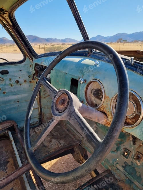 Preview: Old broken vintage car dumped in a desert