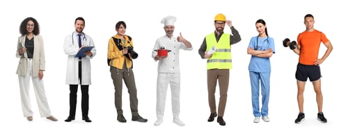 Preview: People of different professions. Collage with portraits on white background