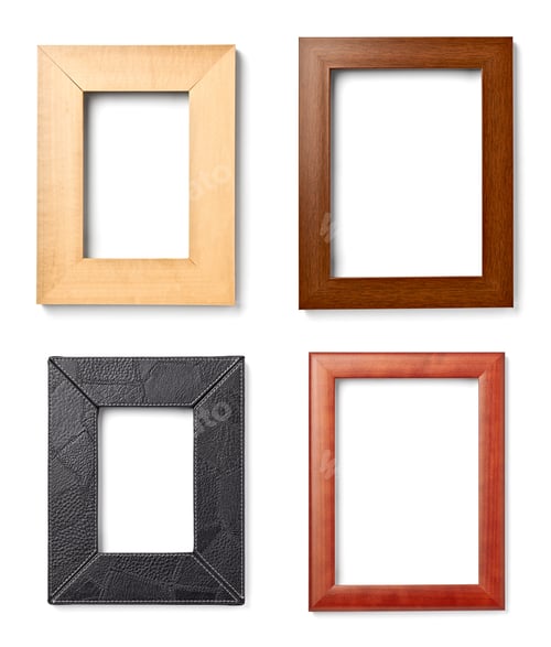 Preview: Collection Of Various Wooden Frames For Painting Or Picture On White Background. Each One Is Shot