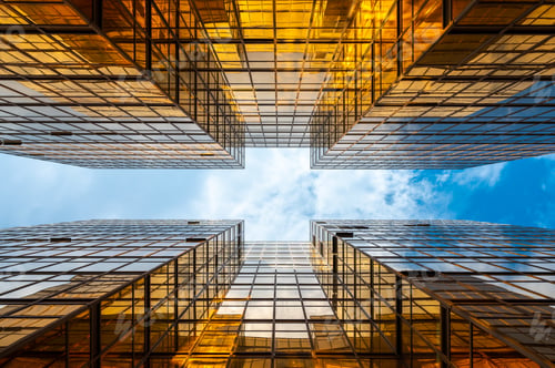 Preview: Golden tall buildings and glass reflections in Hong Kong Island Business concepts