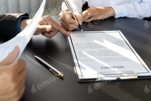 Preview: Insurance agent presentation and consulting insurance detail to customer.