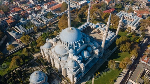 Preview: Top view of Suleymaniye Mosque with four minaret in Istanbul,Turkey.