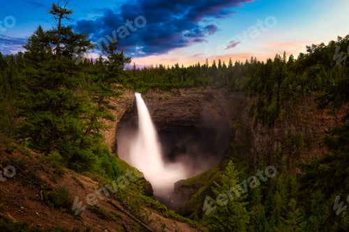 Preview: View of a waterfall, Helmcken Falls, in the Canadian Mountain Landscape
