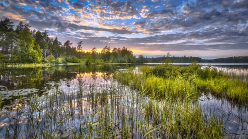 Preview: Sunset over lake Nordvattnet in Hokensas