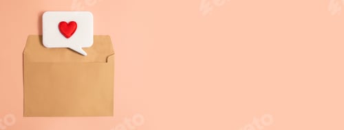 Preview: Envelope with chat cloud on light background. Valentine concept. Online messages, correspondence.