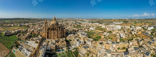 Preview: Aerial drone panoramic view of the Rotunda St. John Baptist Church in Xewkija, Gozo, Malta