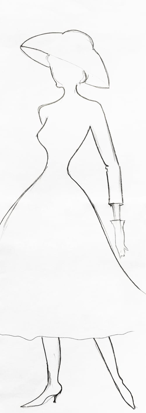 Preview: Fashion Illustration of a Woman in Dress and Hat