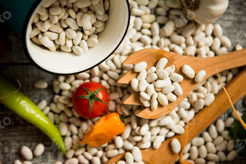 Preview: Food ingredients on the wooden table closeup shot from above