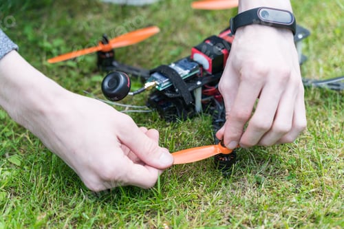 Preview: Repairing the blades of a homemade sports drone after it fell to the ground