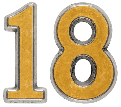 Preview: Metal numeral 18, eighteen, isolated on white background