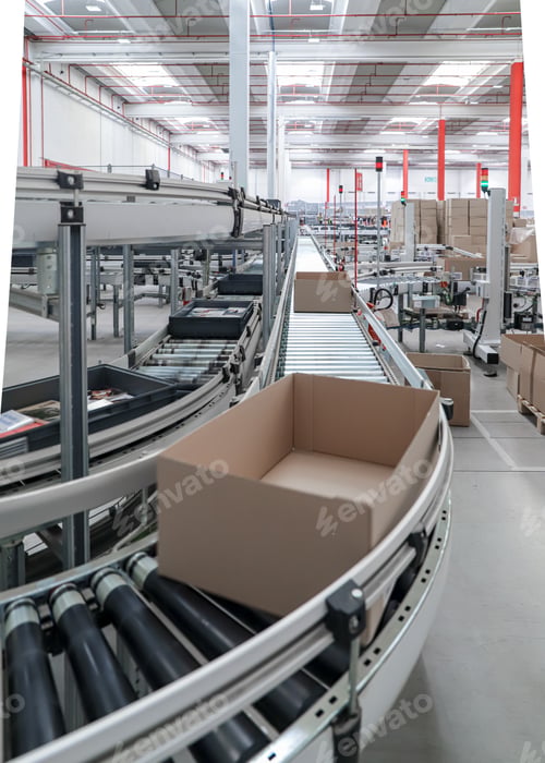 Preview: packing line in a logistics warehouse. conveyor belt in a modern production line