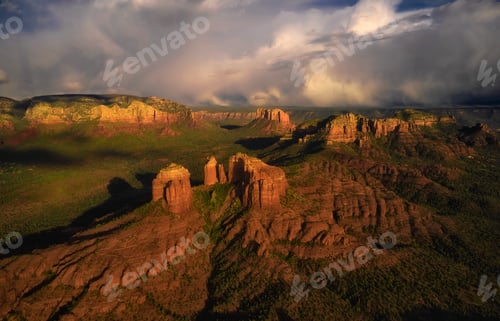 Preview: Aerial view of the mighty Cathedral Rock in Sedona in sunset