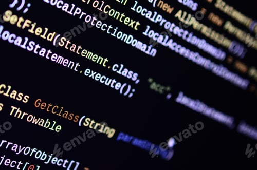 Macro shot of the command line on the monitor of the office computer