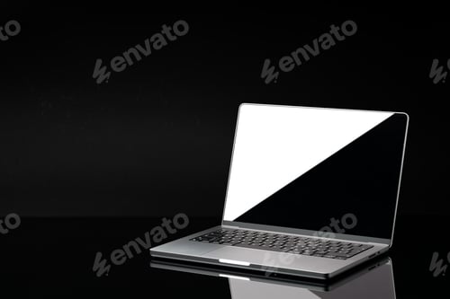 Preview: Open laptop with black screen against black background