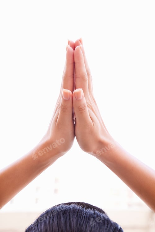 Preview: Close up of female hands together in prayer position