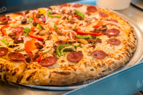 Preview: Pizza with cheese and pepperoni with pepper