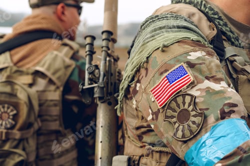 Preview: USA flag patch on military uniform of american soldier