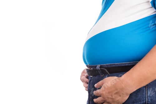 Preview: Man with unhealthy big belly with visceral or subcutaneous fats