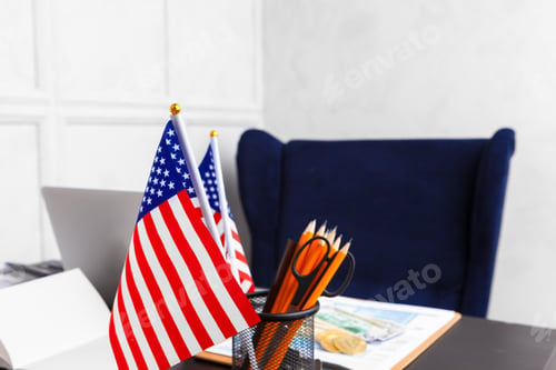 Preview: Bitcoin golden coins on a dollar banknotes office background