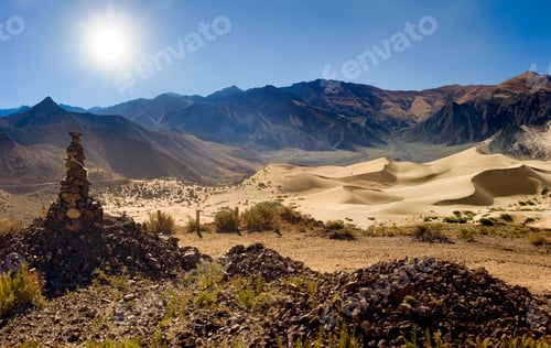 Preview: Cairn by a remote road in Tibet