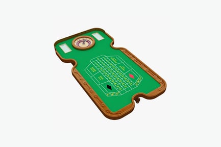 Visualização: Mesa de cassino com cartas e roleta